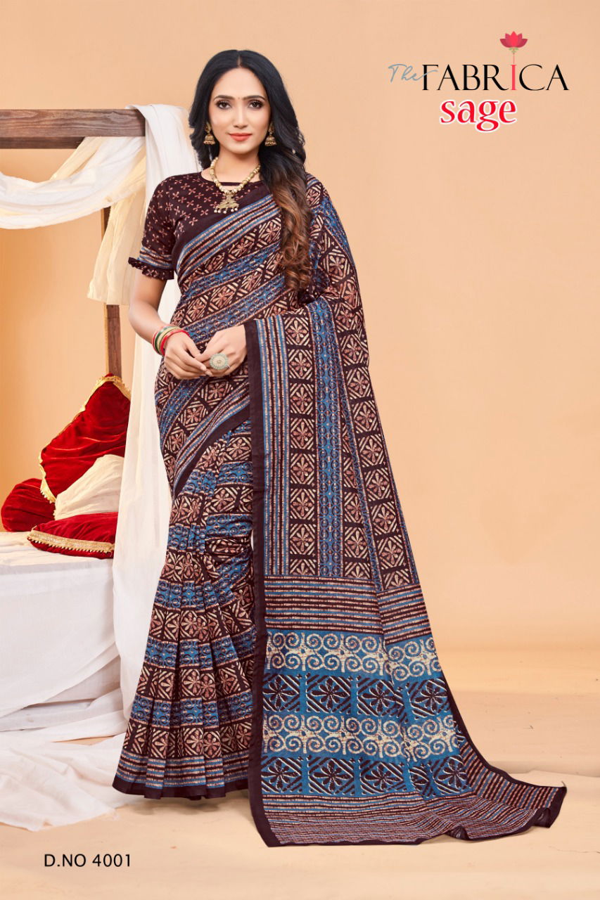 The Fabric Sage Regular Wear Printed Wholesale Cotton Sarees
